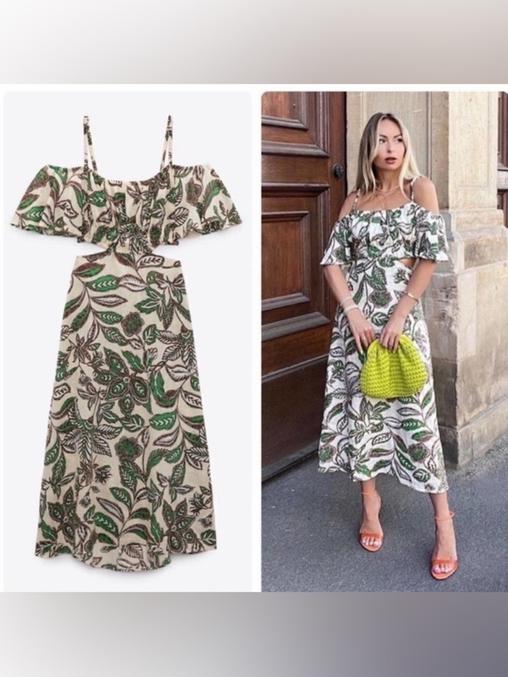 Zara Botanical Cut-Out Midi Dress
